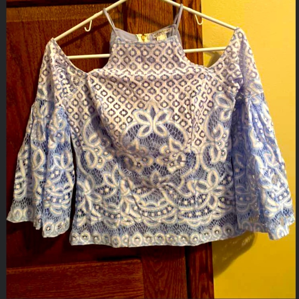 Venus cold shoulder blue lace top
